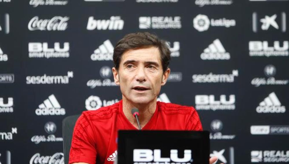 El entrenador del Valencia CF, Marcelino García Toral en rueda de prensa