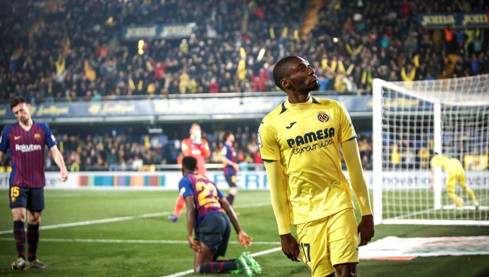 Ekambi celebra un gol ante el Barcelona