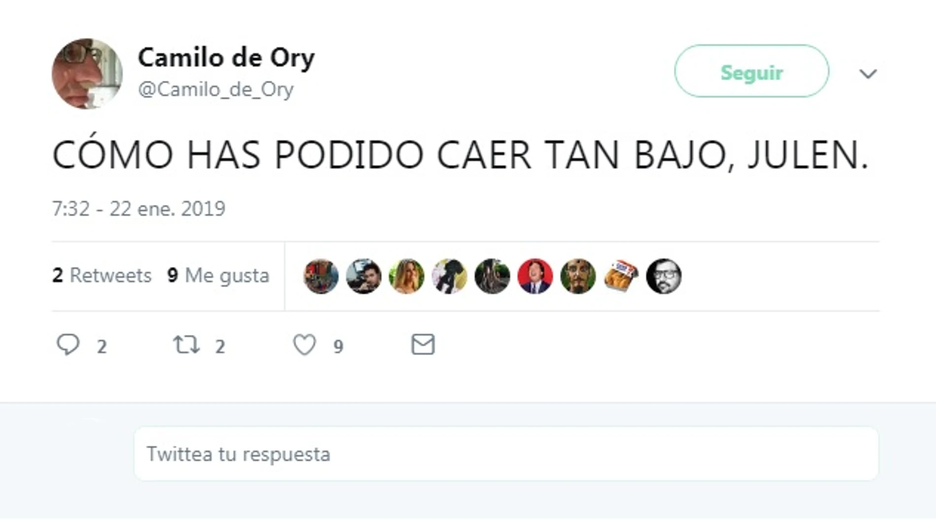 Tuit del hombre investigado Tuit del hombre investigado