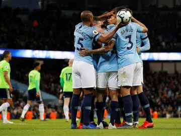 Los jugadores del City celebran un gol ante el Cardiff Los jugadores del City celebran un gol ante el Cardiff