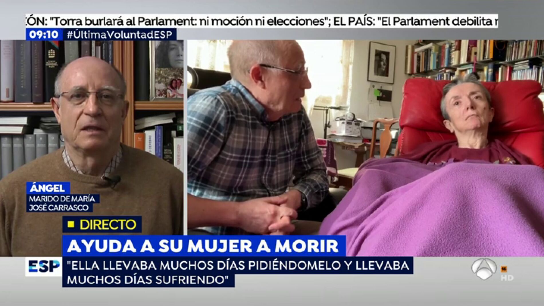 EUTANASIA | El hombre que ayud&oacute; a morir a su mujer, enferma terminal: "Llevaba a&ntilde;os pidi&eacute;ndomelo, estaba agotada de sufrir"