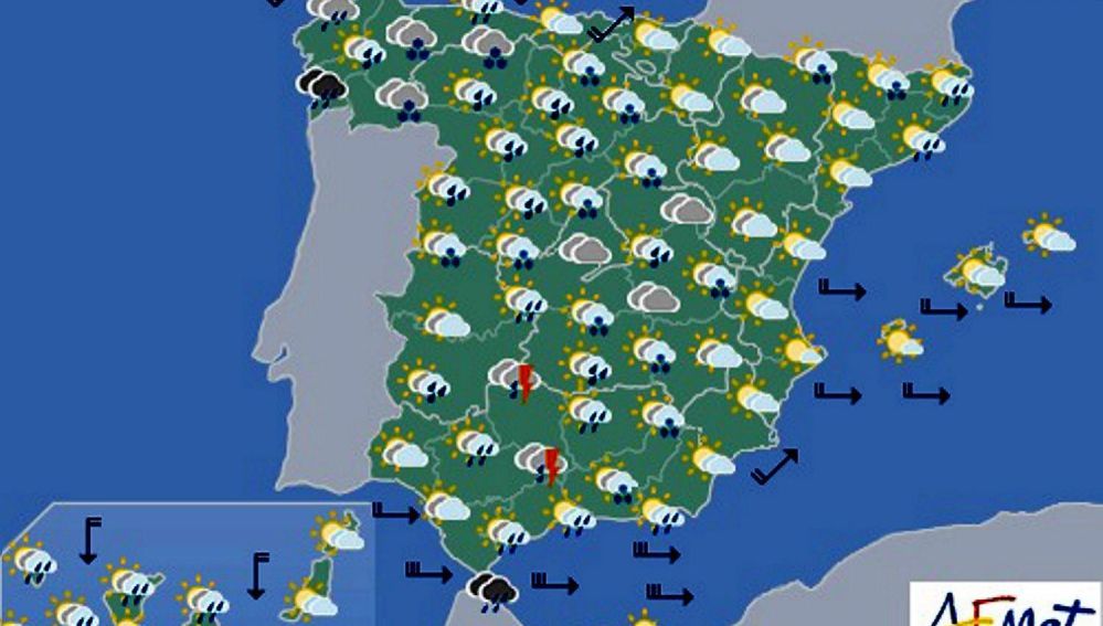Mapa significativo facilitado por la Aemet, válido para el 06/04/2019.