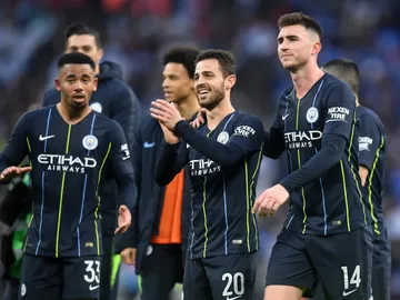 Los jugadores del Manchester City celebran la victoria Los jugadores del Manchester City celebran la victoria