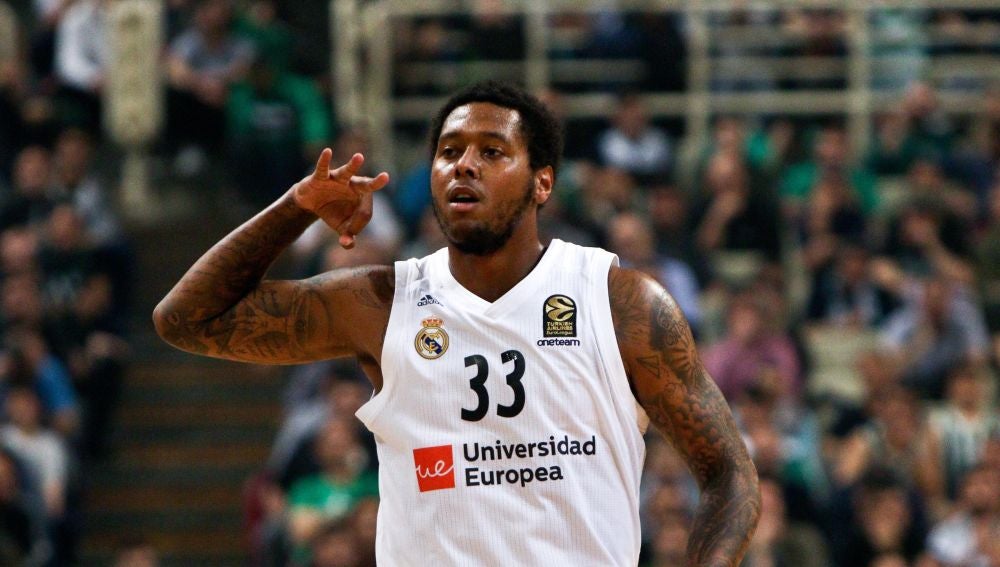 Trey Thompkins, en un partido con el Real Madrid