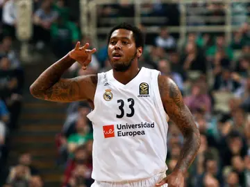 Trey Thompkins, en un partido con el Real Madrid Trey Thompkins, en un partido con el Real Madrid