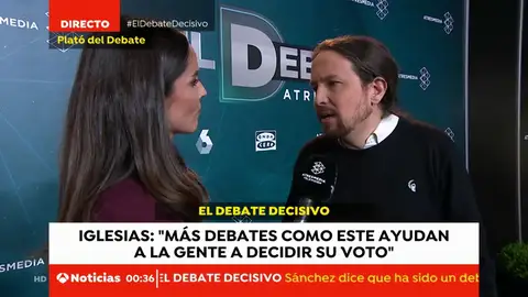 La valoración de Pablo Iglesias tras 'El Debate Decisivo' La valoración de Pablo Iglesias tras 'El Debate Decisivo'