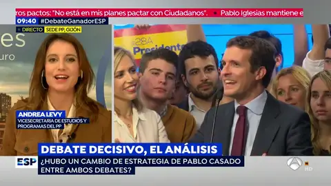 Andrea Levy (PP) valora a Pablo Casado tras el debate Andrea Levy (PP) valora a Pablo Casado tras el debate