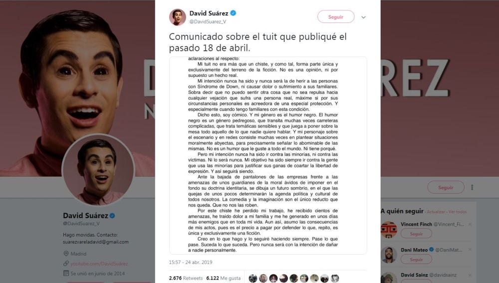 Comunicado de David Suárez