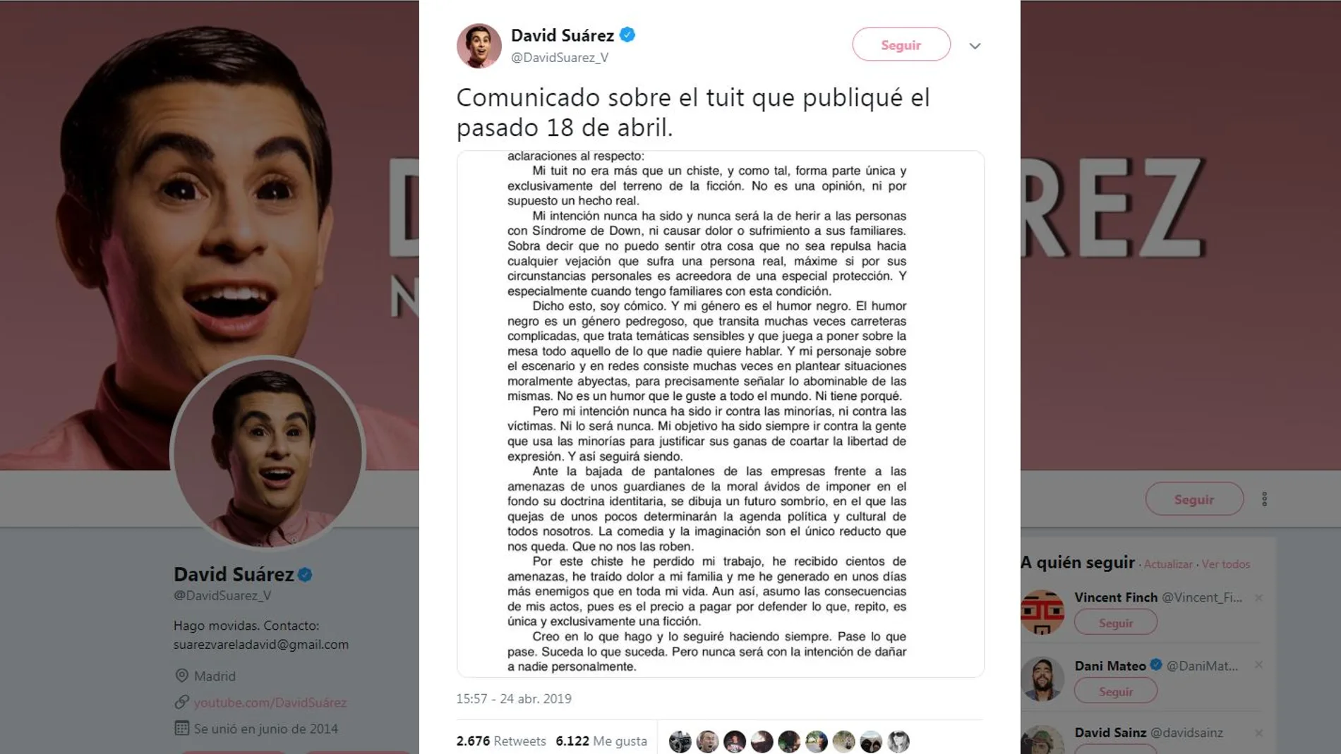 Comunicado de David Suárez Comunicado de David Suárez