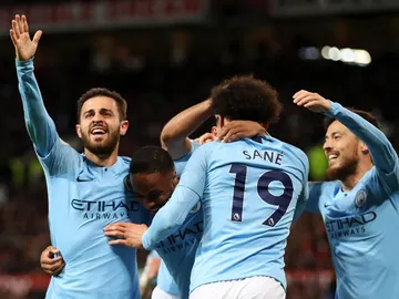 Los futbolistas del Manchester City celebran un gol Los futbolistas del Manchester City celebran un gol
