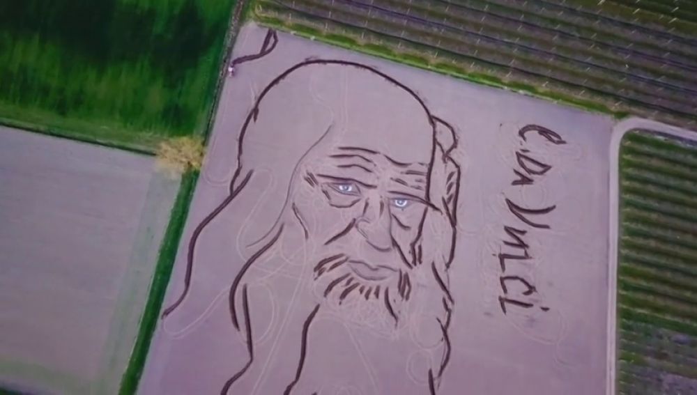 Un artista italiano crea un gigantesco retrato de Leonardo Da Vinci en un campo
