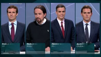 Los 'minutos de oro' de Sánchez, Rivera, Iglesias y Casado en el debate de Atresmedia