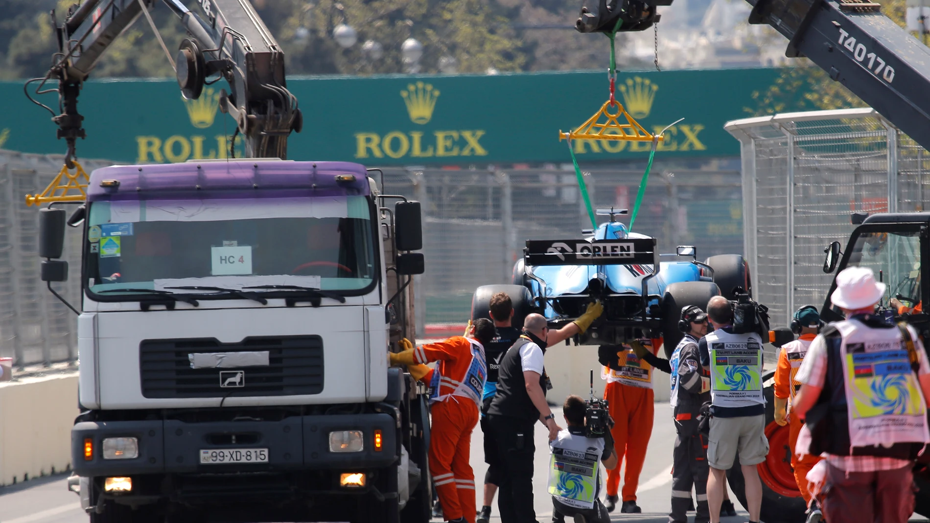 George Russell tras su accidente en Azerbaiyán George Russell tras su accidente en Azerbaiyán