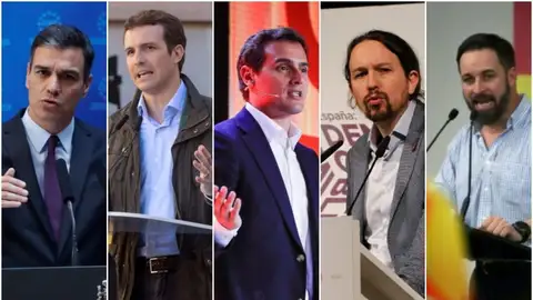 Principales candidatos a las elecciones Último día de campaña: los principales candidatos eligen Madrid y Valencia para sus mítines de cierre