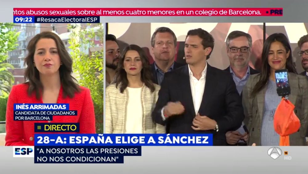 Inés Arrimadas, sobre un pacto con el PSOE: "Vamos a ser coherentes, ni un solo español nos ha votado para hacer a Sánchez presidente"
