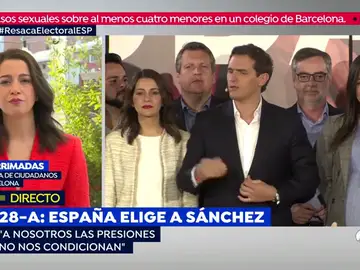 Inés Arrimadas, sobre un pacto con el PSOE: "Vamos a ser coherentes, ni un solo español nos ha votado para hacer a Sánchez presidente" Inés Arrimadas, sobre un pacto con el PSOE: "Vamos a ser coherentes, ni un solo español nos ha votado para hacer a Sánchez presidente"