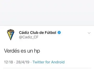 El tweet publicado por el Cádiz El tweet publicado por el Cádiz