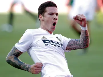 Santi Mina celebra su gol contra el Alavés Santi Mina celebra su gol contra el Alavés