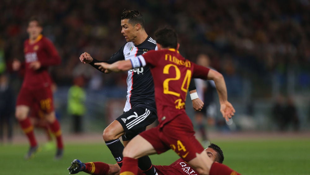 Cristiano con Florenzi durante el Roma-Juventus