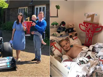 El monoplaza de Hamilton junto a Harry y sus padres en su casa en Surrey El monoplaza de Hamilton junto a Harry y sus padres en su casa en Surrey