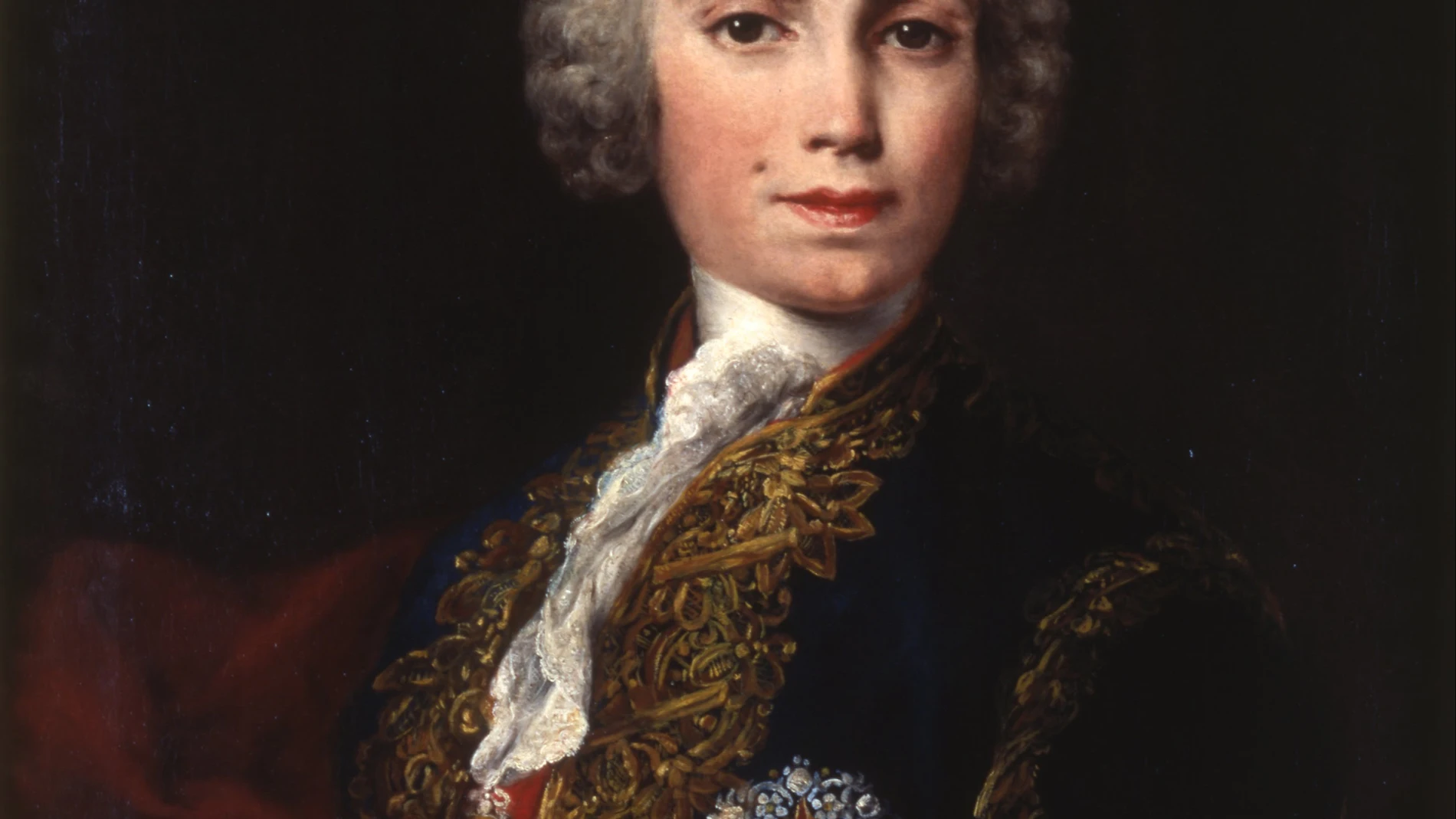 Retrato de Farinelli con la cruz de Calatrava en el pecho y un libro de partituras en la mano. Retrato de Farinelli con la cruz de Calatrava en el pecho y un libro de partituras en la mano.