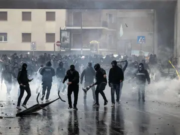 Ultras del Lazio antes de la final de la Copa italiana Ultras del Lazio antes de la final de la Copa italiana