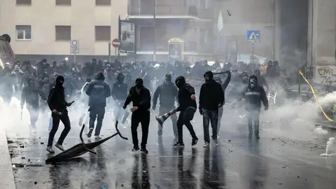 Ultras del Lazio antes de la final de la Copa italiana Ultras del Lazio antes de la final de la Copa italiana