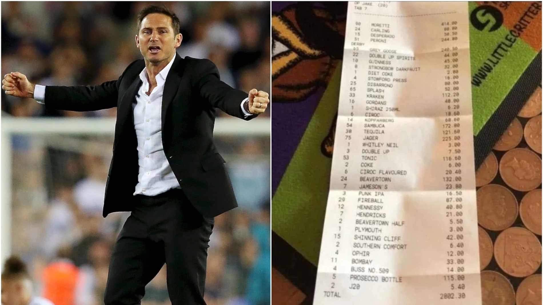 La factura de Frank Lampard tras ganar al Leeds La factura de Frank Lampard tras ganar al Leeds