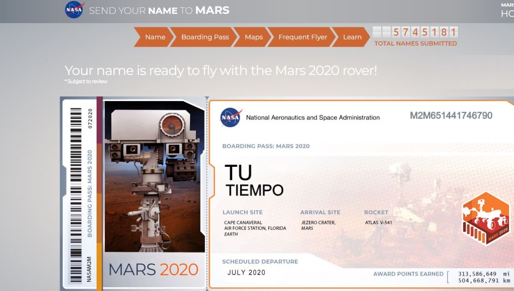 El billete de 'Tu Tiempo' para Marte