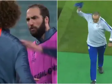 Pique entre Higuaín y David Luiz en el entrenamiento Pique entre Higuaín y David Luiz en el entrenamiento
