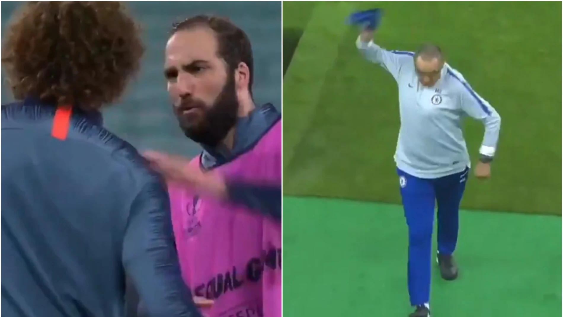 Pique entre Higuaín y David Luiz en el entrenamiento Pique entre Higuaín y David Luiz en el entrenamiento