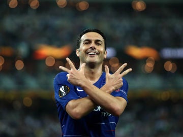 Pedro celebra uno de sus goles con el Chelsea