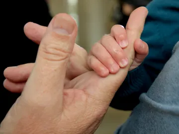 Las manos de un adulto y un bebé Las manos de un adulto y un bebé