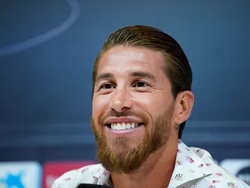 Sergio Ramos, sonriente durante su comparecencia Sergio Ramos, sonriente durante su comparecencia
