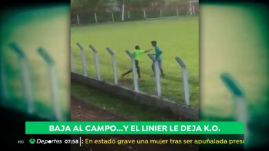 Un linier deja KO a un aficionado que había bajado al campo para increparle
