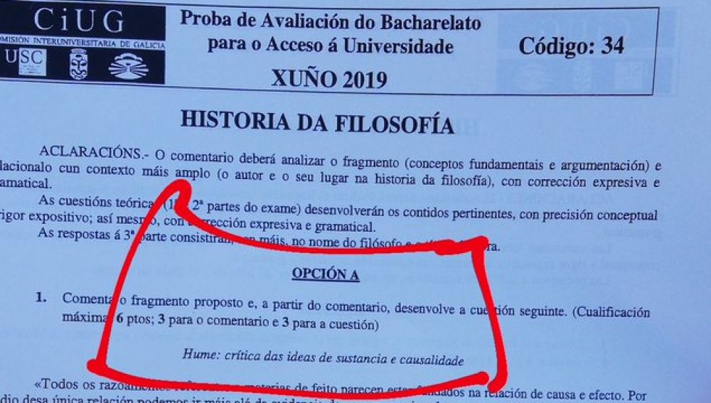 Examen de Filosofía con errores en Galicia
