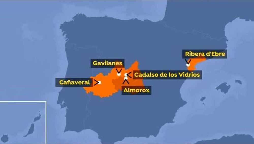 Mapa de los incendios en España