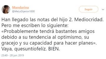 Tweet de la madre que recibió un inusual comentario junto a las notas de su hijo