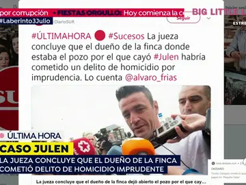 El dueño de la finca en la que estaba el pozo por el que cayó Julen, acusado de homicidio imprudente El dueño de la finca en la que estaba el pozo por el que cayó Julen, acusado de homicidio imprudente