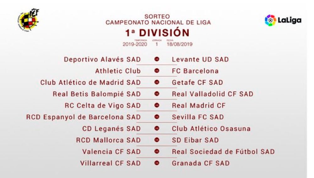 Calendario Liga 2019-2020 Primera División