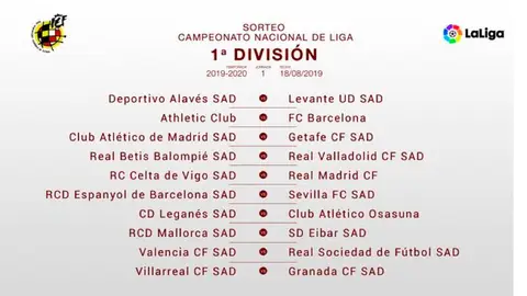 Calendario Liga 2019-2020 Primera División Calendario de la primera jornada de liga 2019/2010