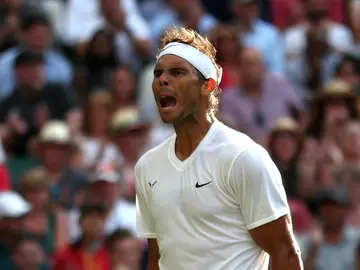 Nadal celebra un punto en el partido contra Kyrgios Nadal celebra un punto en el partido contra Kyrgios