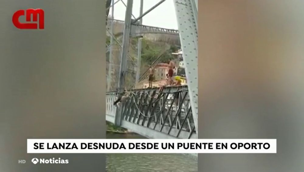 Polémica en Portugal por las imágenes de una joven desnuda tirándose por un puente de Oporto