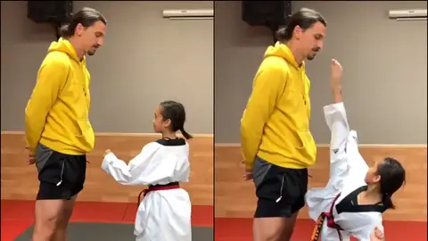 Zlatan Ibrahimovic, inmutable ante la patada de una niña Zlatan Ibrahimovic, inmutable ante la patada de una niña