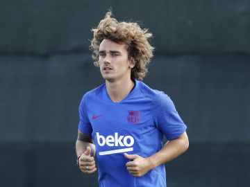 Antoine Griezmann, en su primer entrenamiento con el Barcelona