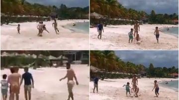 Messi juega en la playa con unos niños