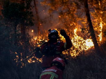 Bomberos trabajando en las labores de extinción en Portugal 