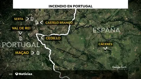 El calor y el viento complican las labores de extinción del incendio en Portugal El calor y el viento complican las labores de extinción del incendio en Portugal