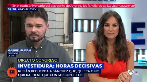 Horas decisivas en la investidura Gabriel Rufián diputado de ERC opina sobre las últimas negociaciones en la sesión de investidura
