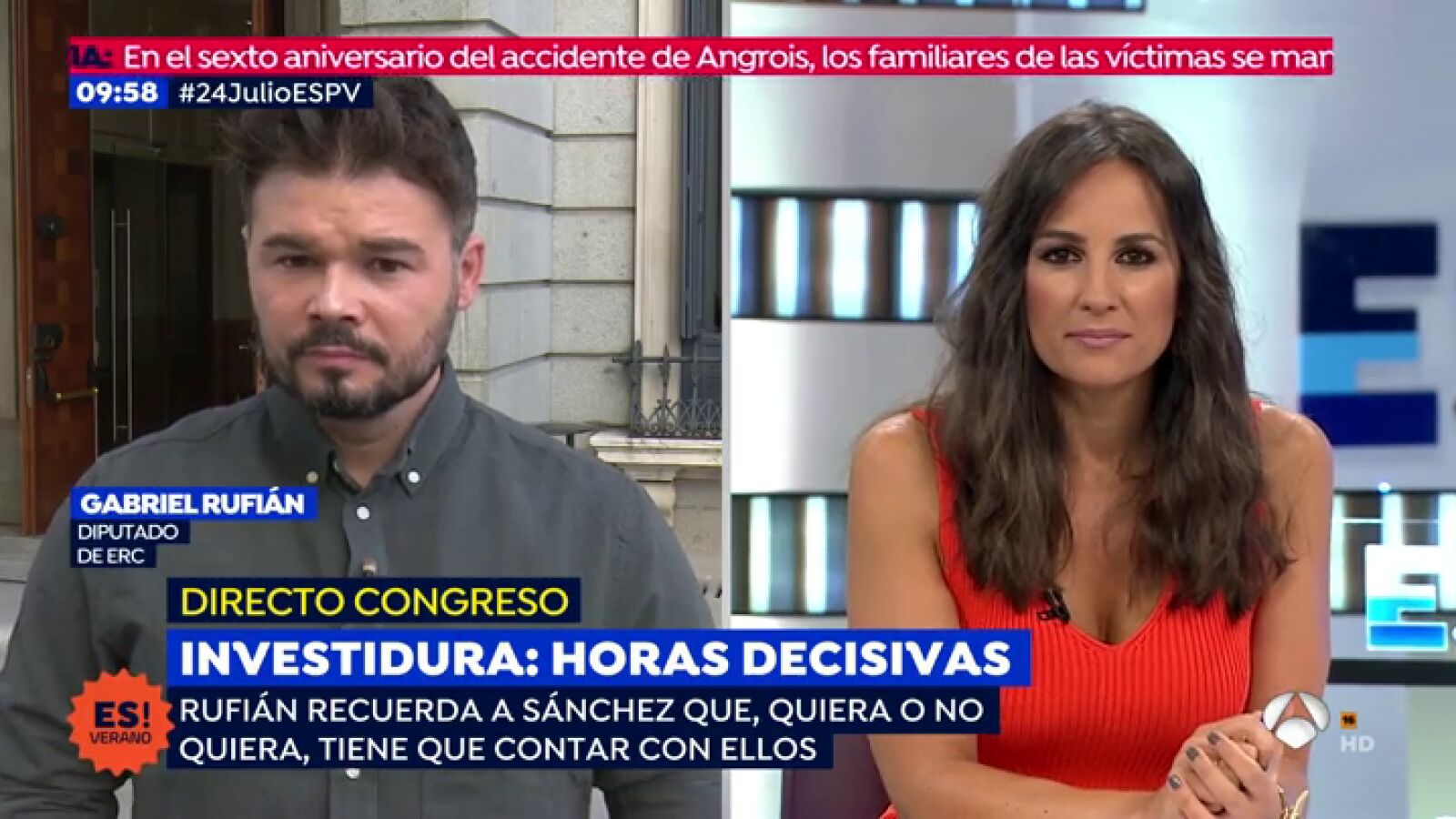 Gabriel Rufián 'pillado' en un renuncio sin llevar el lazo amarillo: 